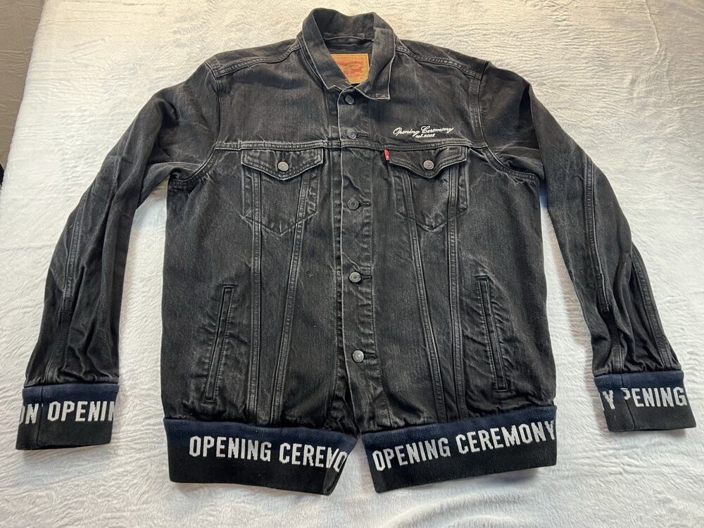Levi's x Opening Ceremony Mens XL Black Denim Jacket Embroidered Logo Pockets